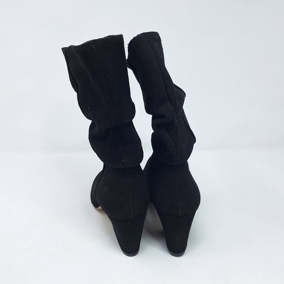 Botkier Skylar Black Suede Pounted Toe Heeled Boot With Folded Slouchy Look - Picture 6 of 9